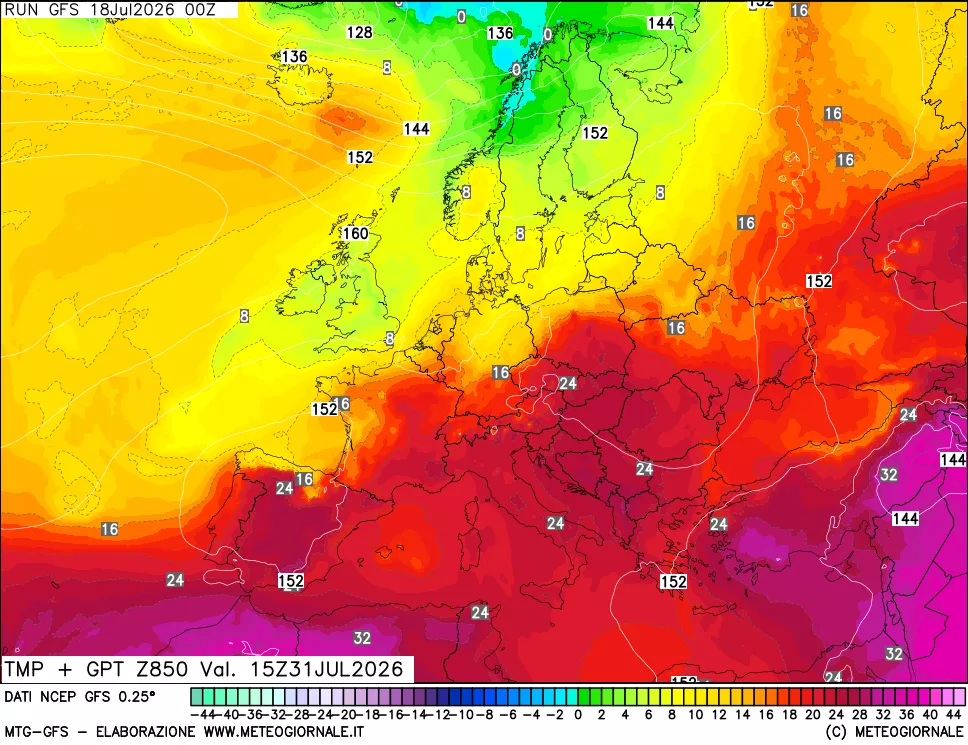 mappa 850 hPa Temp + GPT