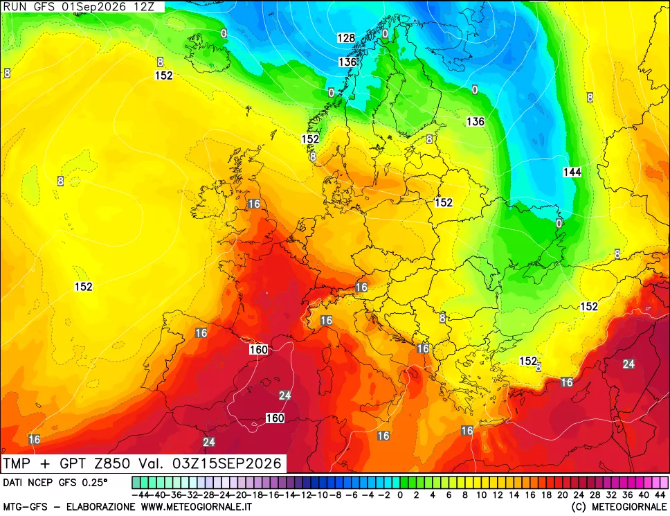 mappa 850 hPa Temp + GPT