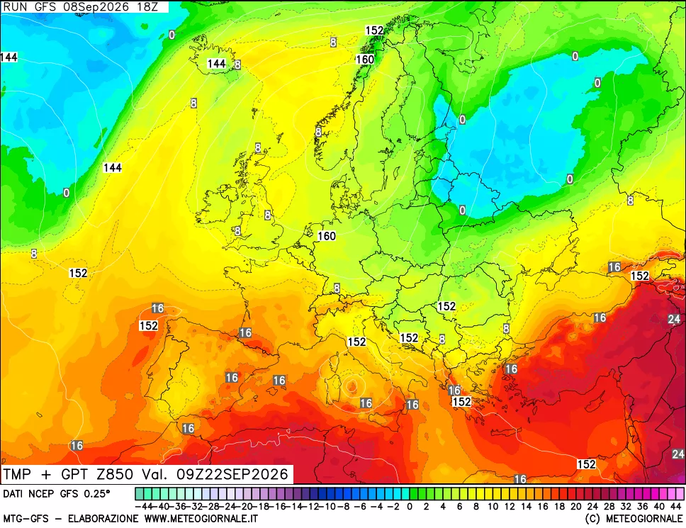 mappa 850 hPa Temp + GPT