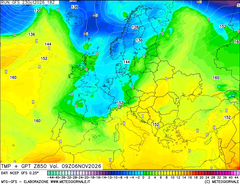 mappa 850 hPa Temp + GPT