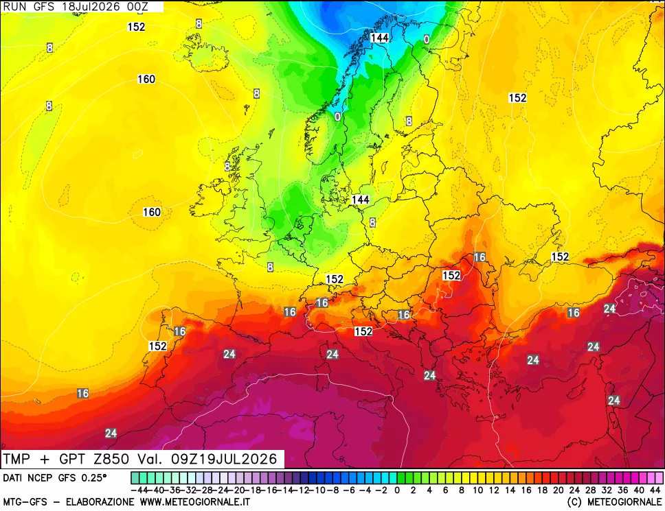 mappa 850 hPa Temp + GPT