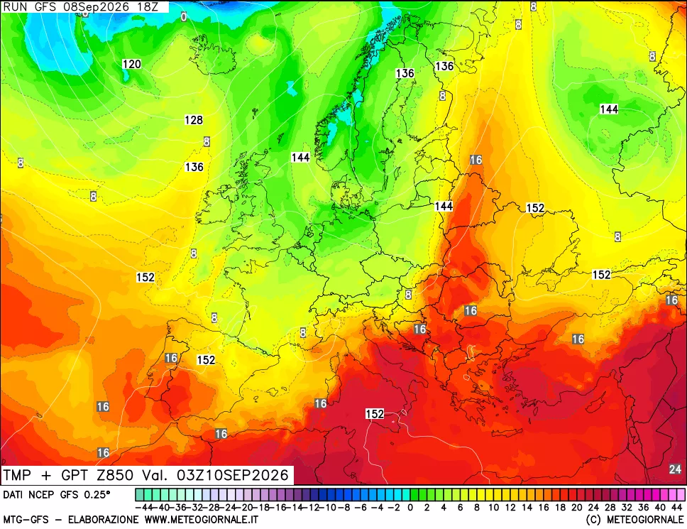 mappa 850 hPa Temp + GPT