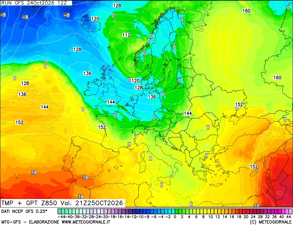 mappa 850 hPa Temp + GPT