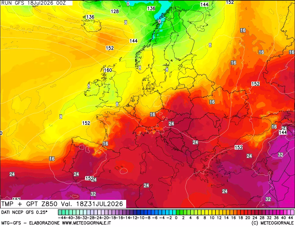 mappa 850 hPa Temp + GPT