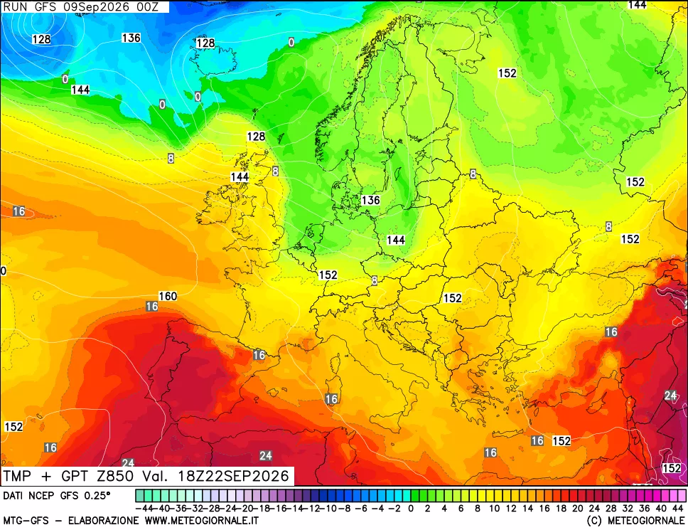 mappa 850 hPa Temp + GPT