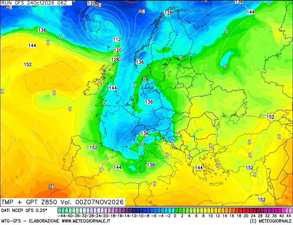 mappa 850 hPa Temp + GPT