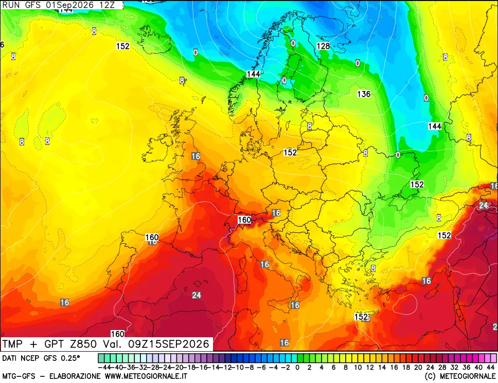 mappa 850 hPa Temp + GPT