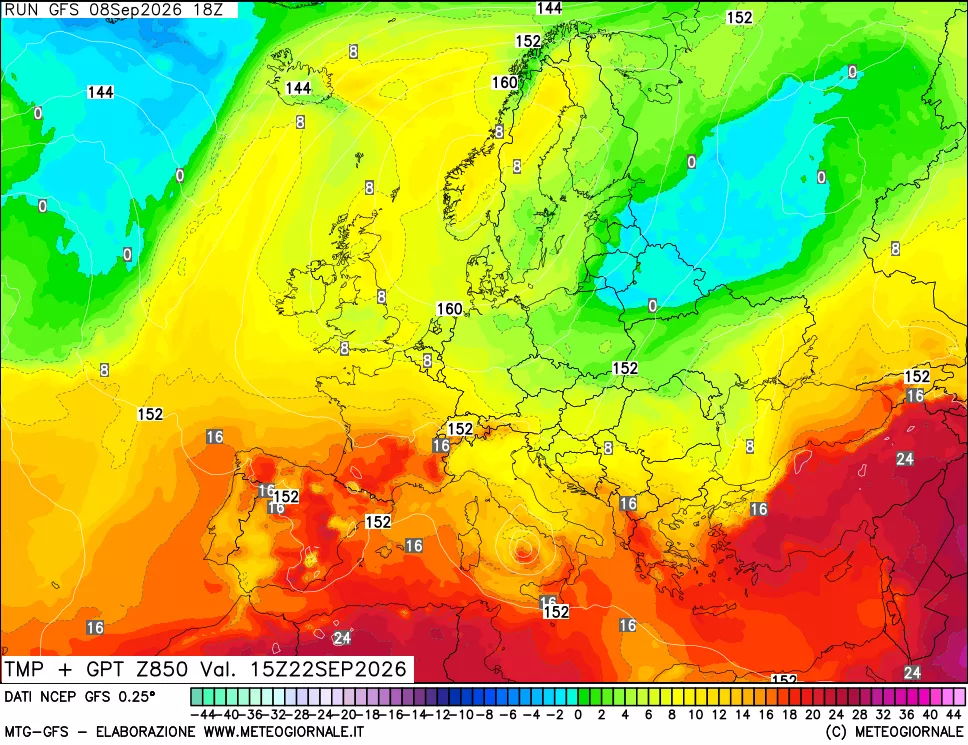 mappa 850 hPa Temp + GPT