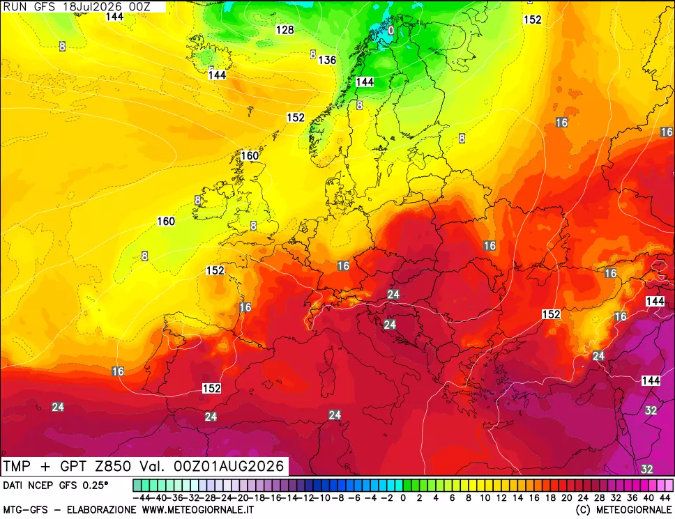 mappa 850 hPa Temp + GPT