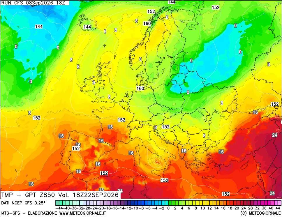 mappa 850 hPa Temp + GPT