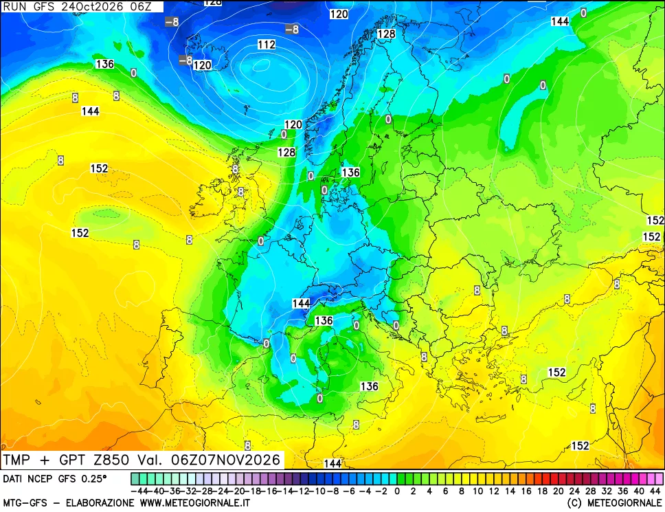 mappa 850 hPa Temp + GPT