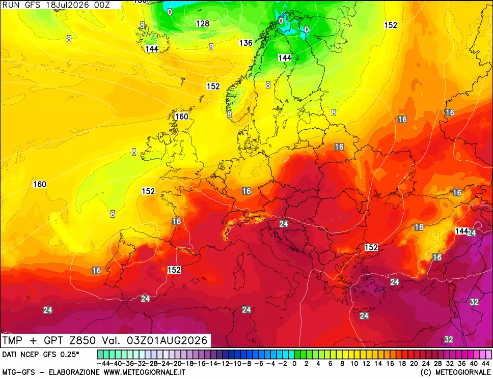 mappa 850 hPa Temp + GPT