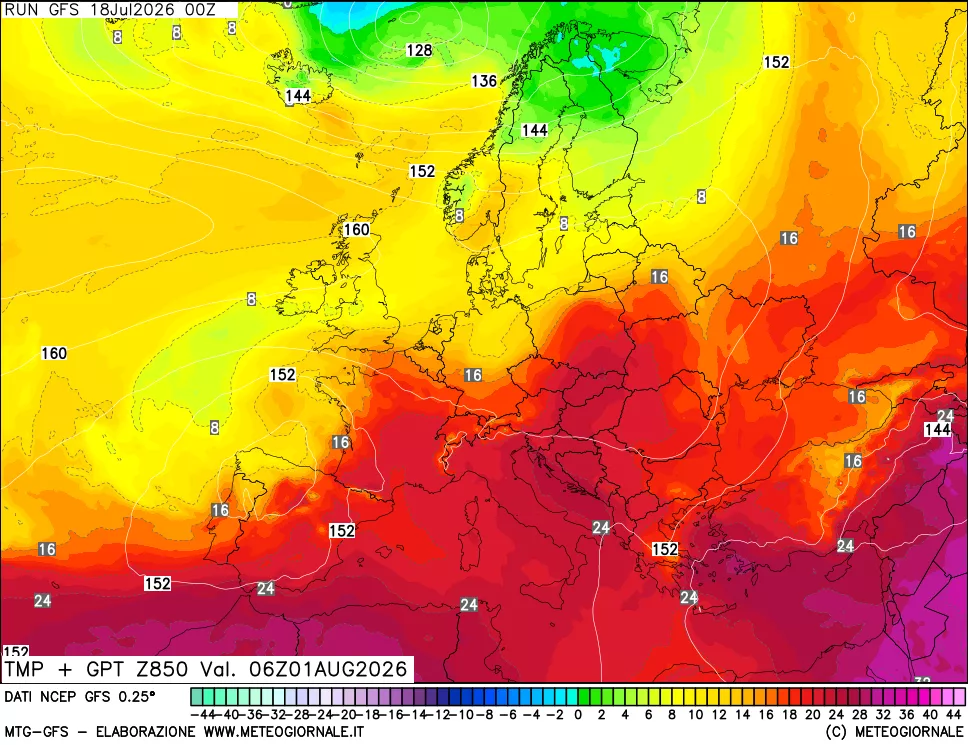 mappa 850 hPa Temp + GPT