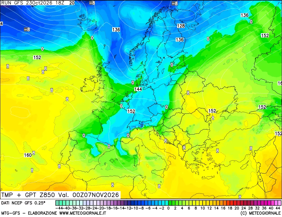 mappa 850 hPa Temp + GPT