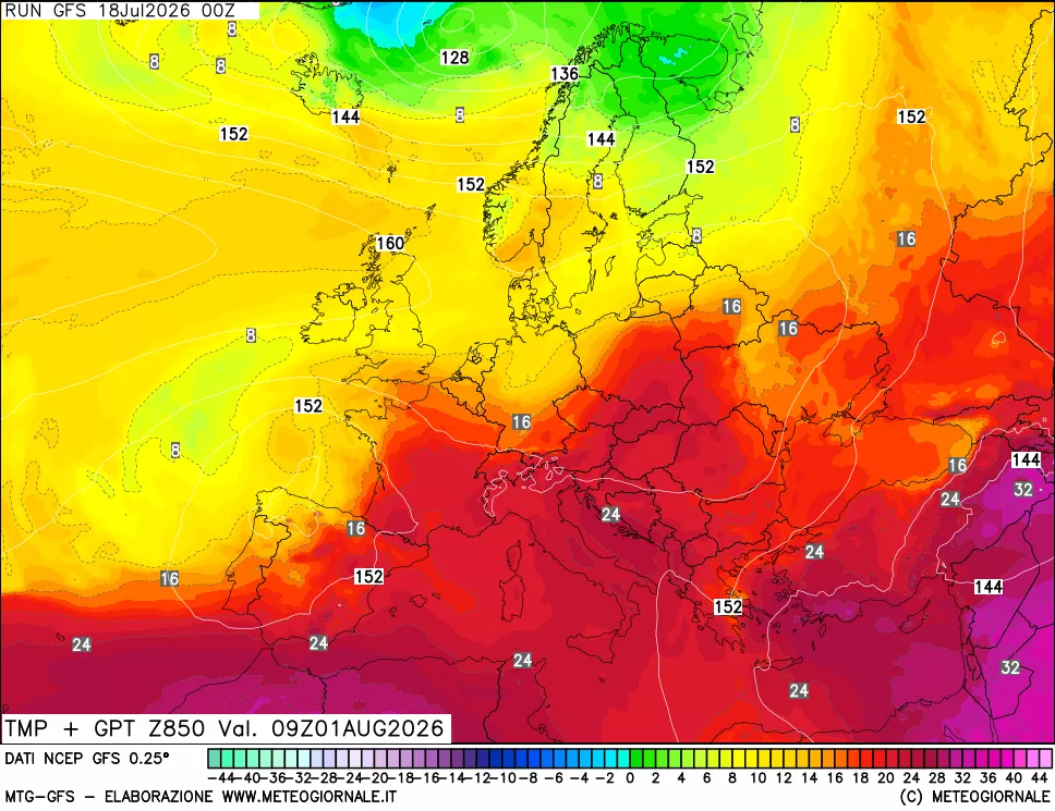 mappa 850 hPa Temp + GPT
