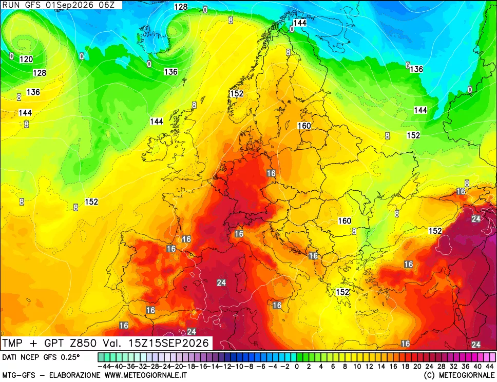 mappa 850 hPa Temp + GPT