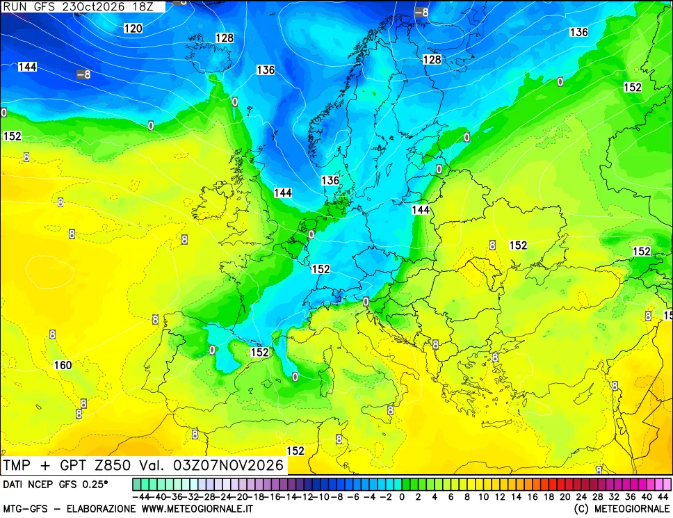 mappa 850 hPa Temp + GPT