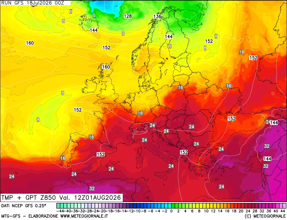 mappa 850 hPa Temp + GPT