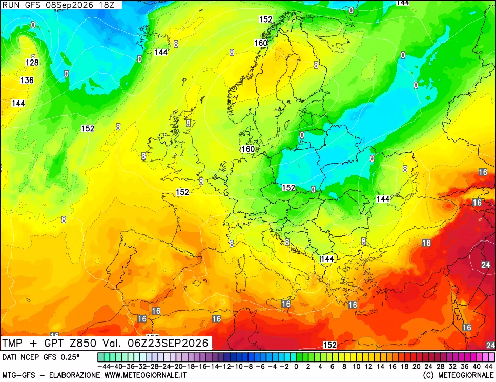mappa 850 hPa Temp + GPT
