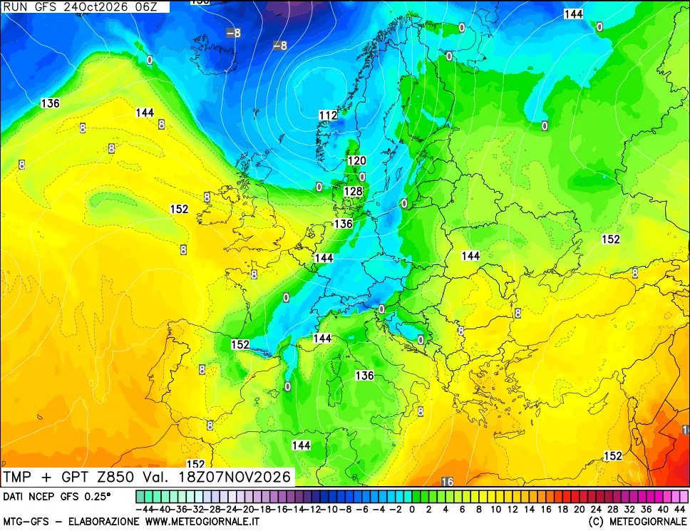 mappa 850 hPa Temp + GPT