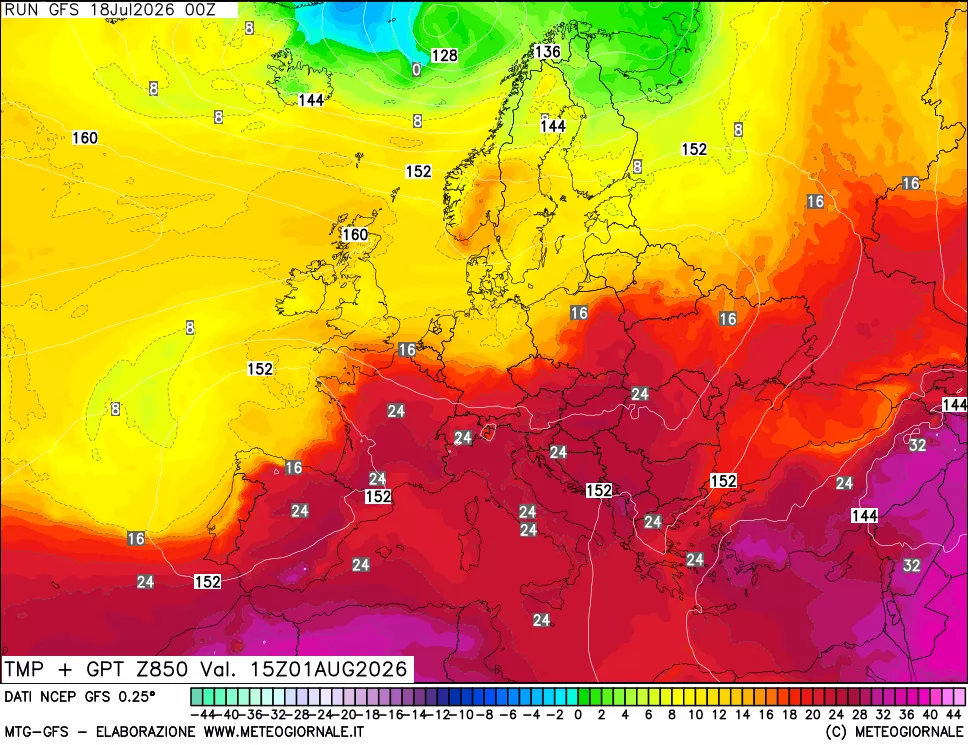 mappa 850 hPa Temp + GPT