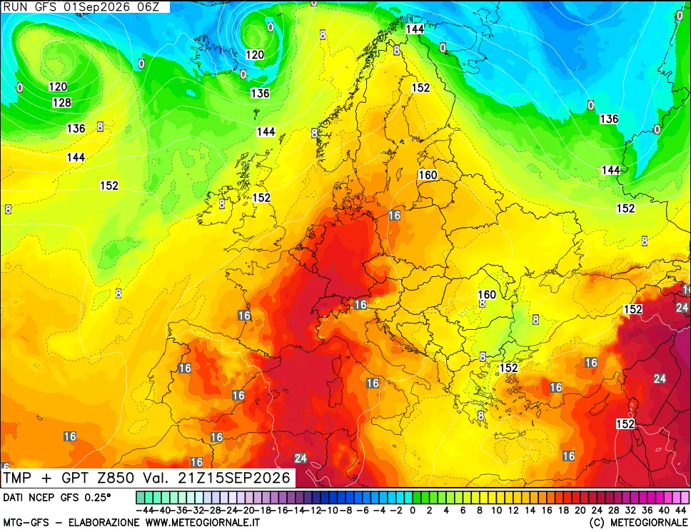 mappa 850 hPa Temp + GPT