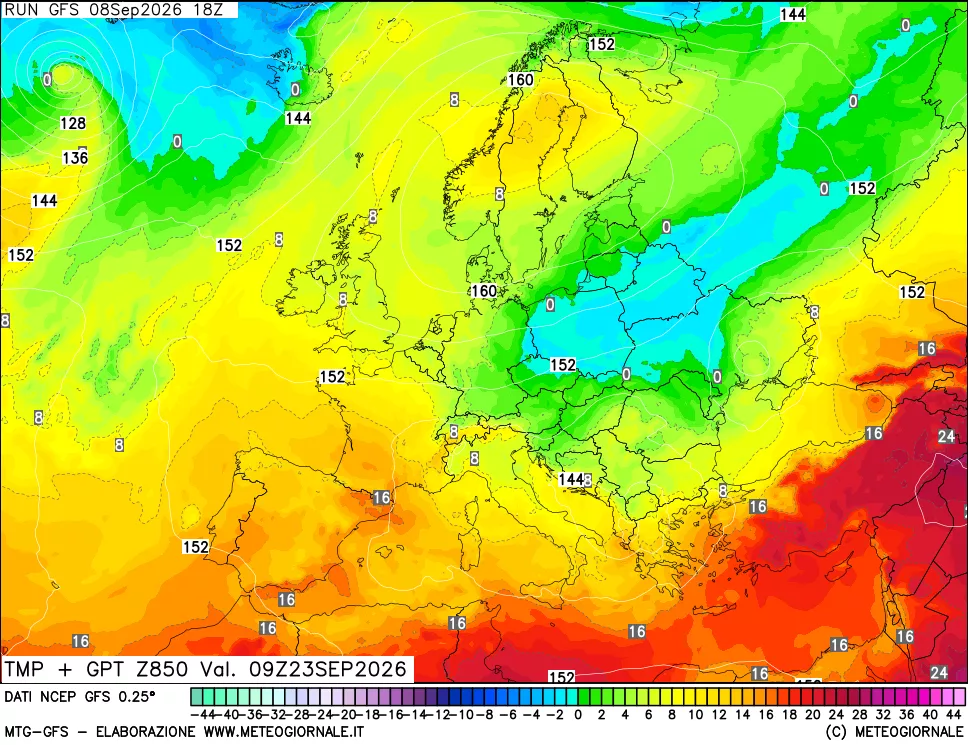 mappa 850 hPa Temp + GPT