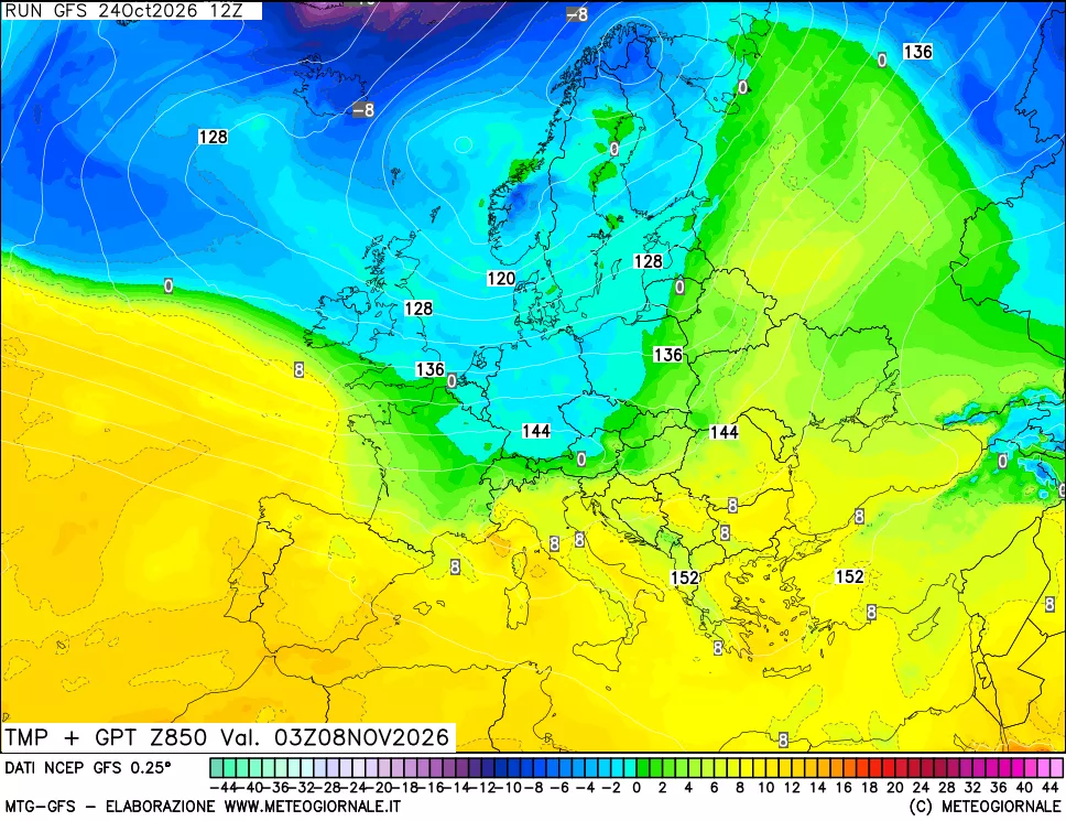 mappa 850 hPa Temp + GPT