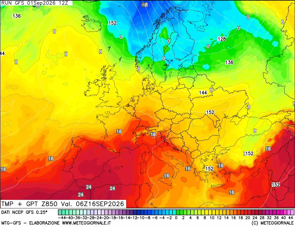 mappa 850 hPa Temp + GPT
