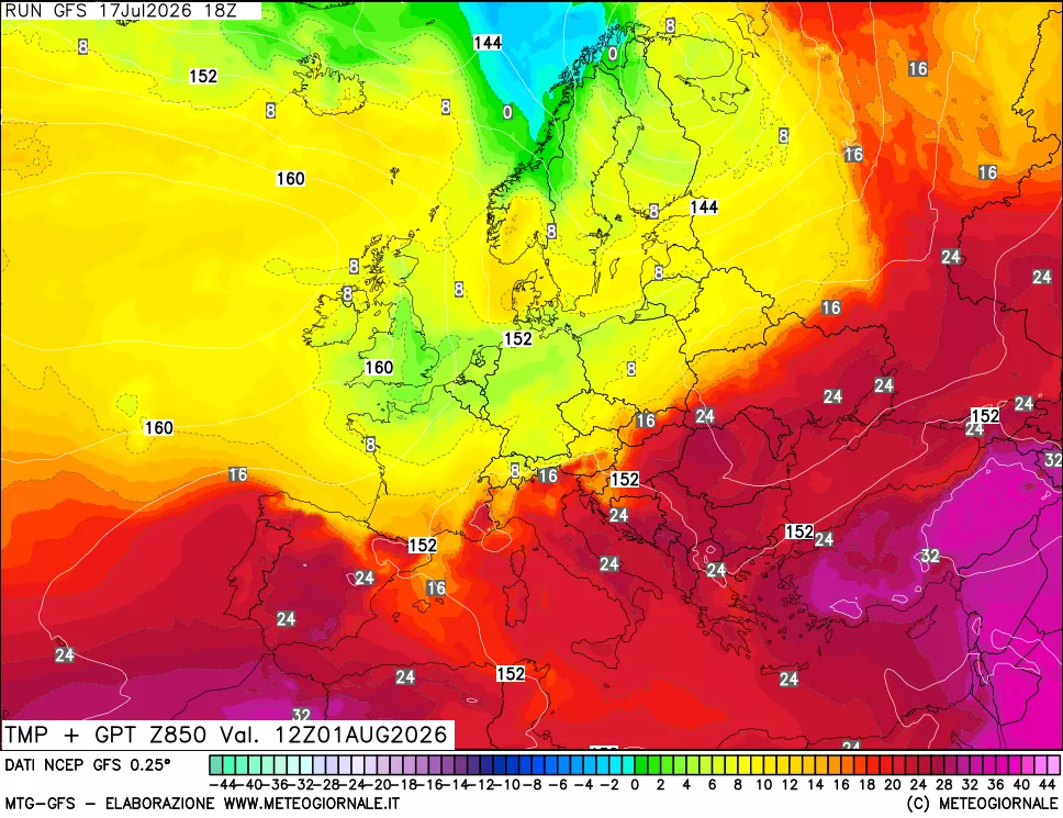 mappa 850 hPa Temp + GPT