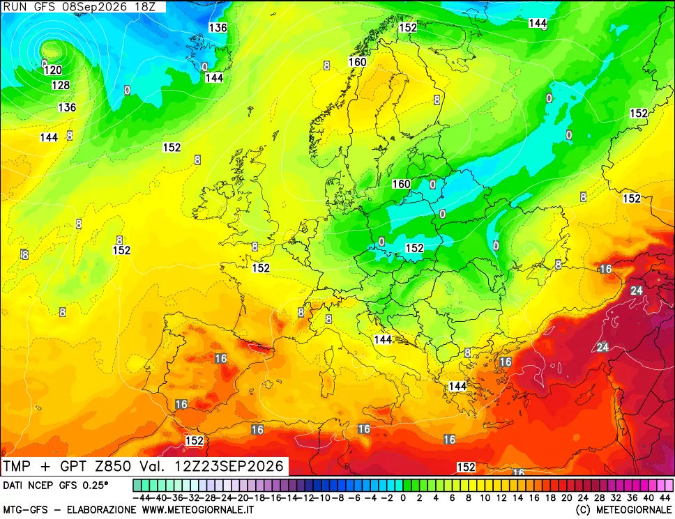 mappa 850 hPa Temp + GPT