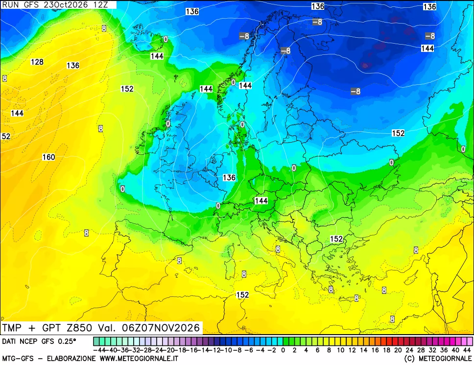 mappa 850 hPa Temp + GPT