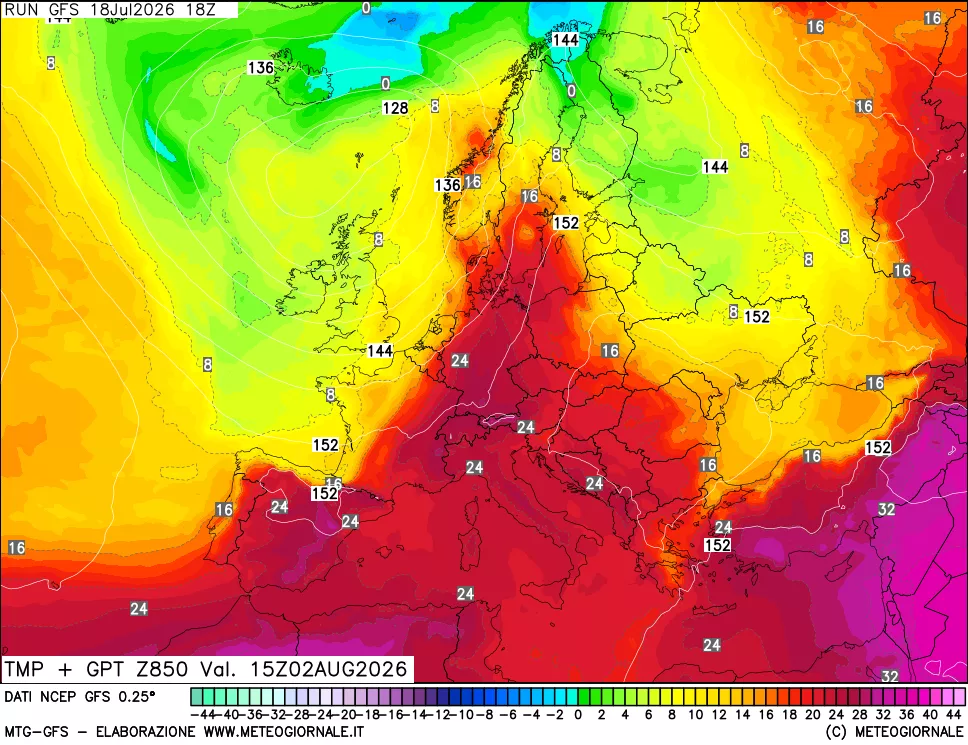 mappa 850 hPa Temp + GPT