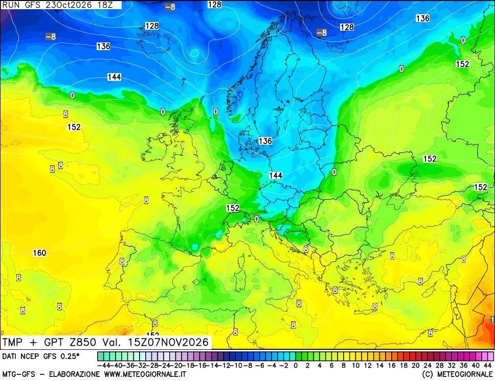 mappa 850 hPa Temp + GPT
