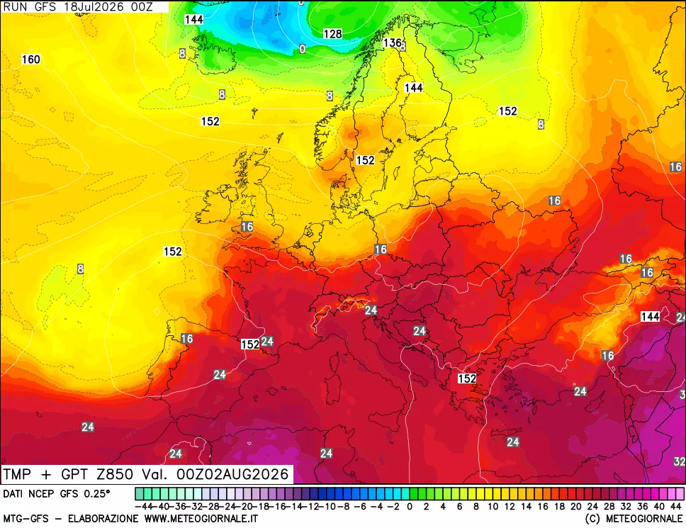 mappa 850 hPa Temp + GPT