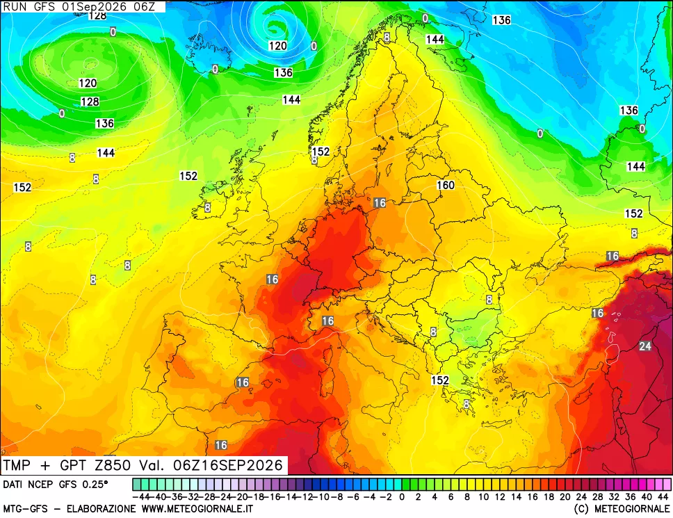 mappa 850 hPa Temp + GPT