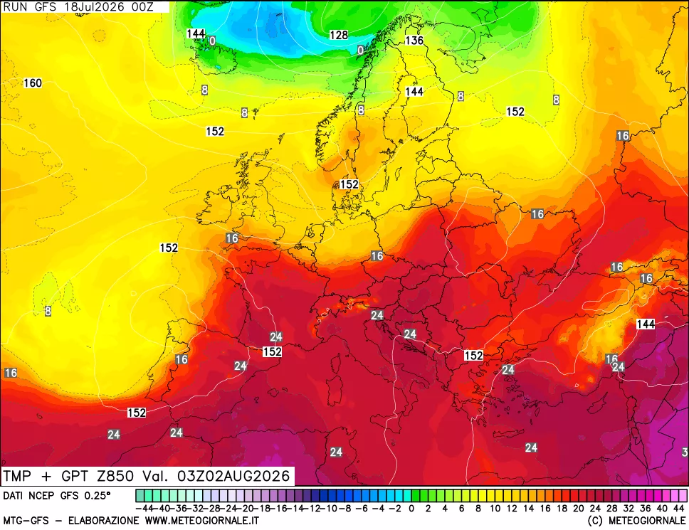 mappa 850 hPa Temp + GPT