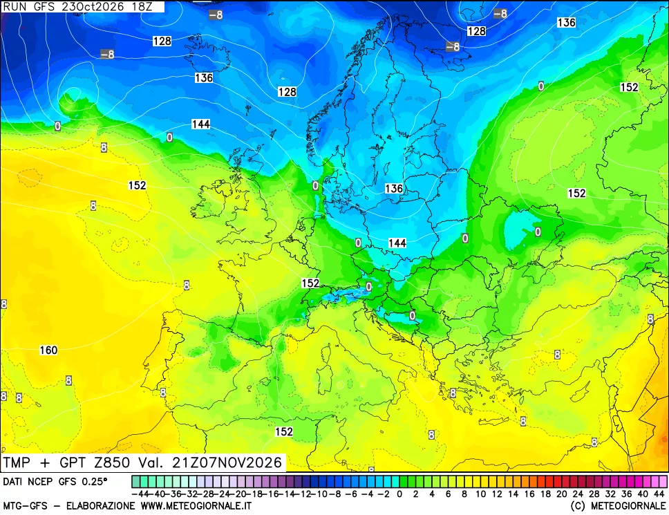 mappa 850 hPa Temp + GPT