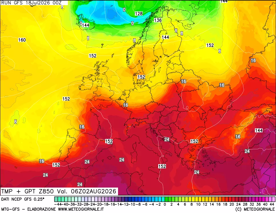 mappa 850 hPa Temp + GPT