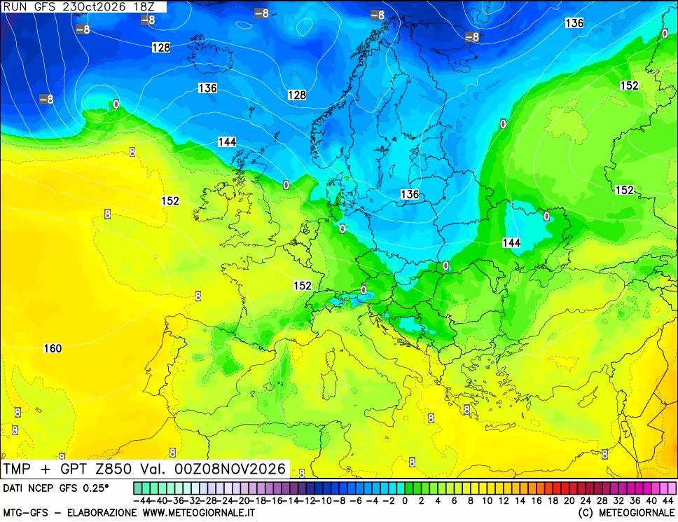 mappa 850 hPa Temp + GPT