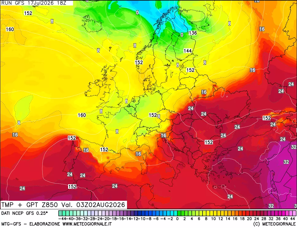 mappa 850 hPa Temp + GPT