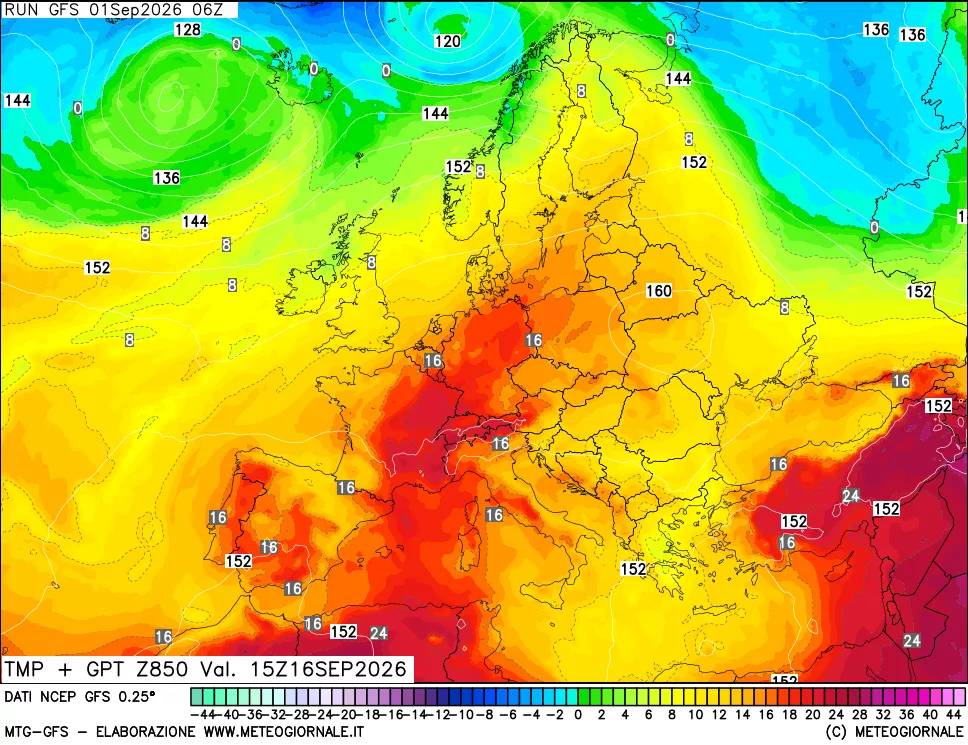 mappa 850 hPa Temp + GPT
