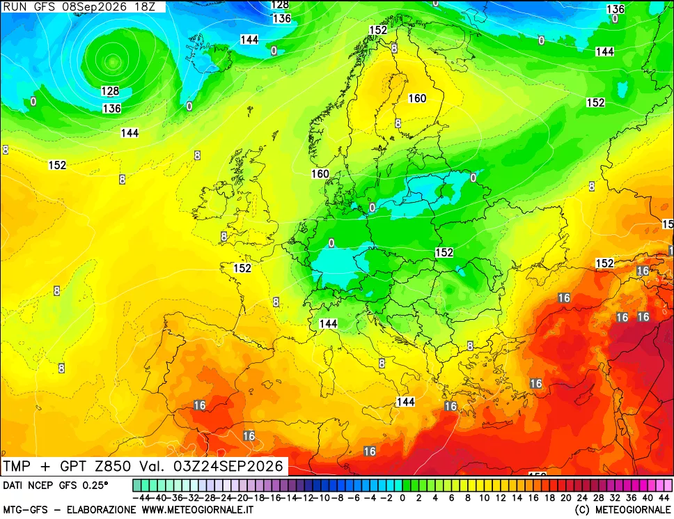 mappa 850 hPa Temp + GPT