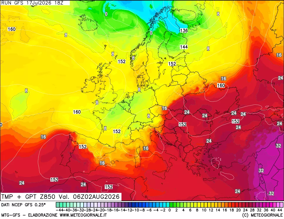mappa 850 hPa Temp + GPT