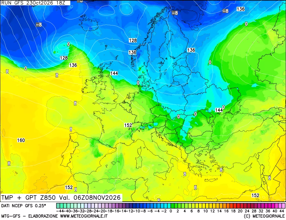 mappa 850 hPa Temp + GPT