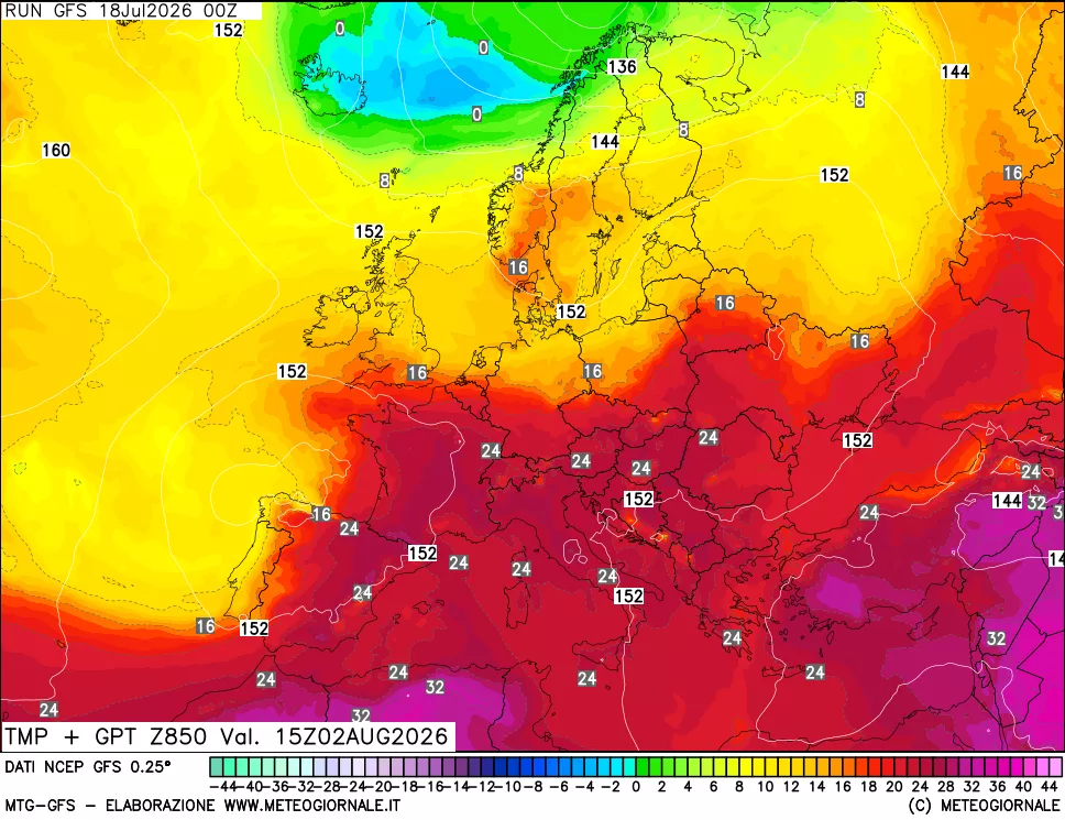 mappa 850 hPa Temp + GPT