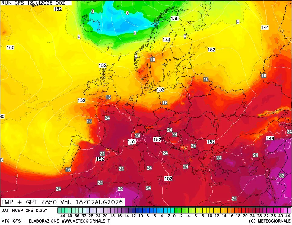 mappa 850 hPa Temp + GPT