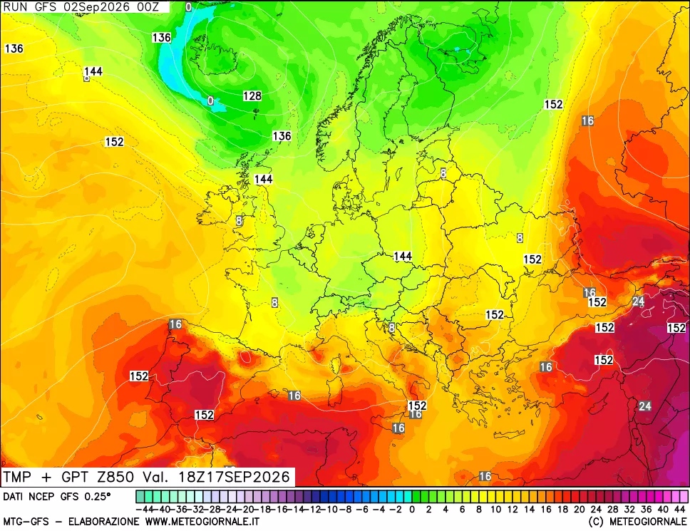 mappa 850 hPa Temp + GPT