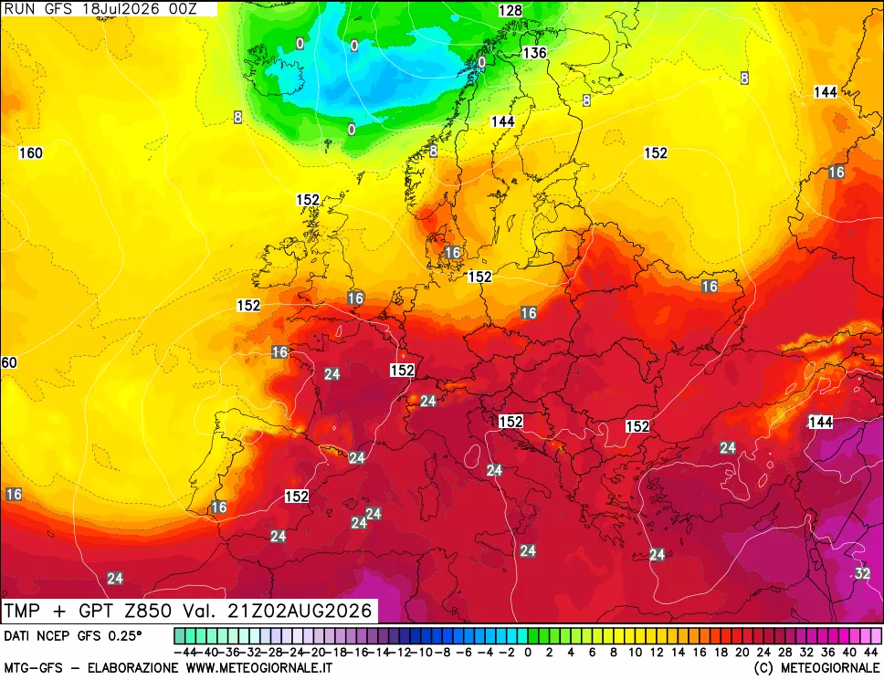 mappa 850 hPa Temp + GPT