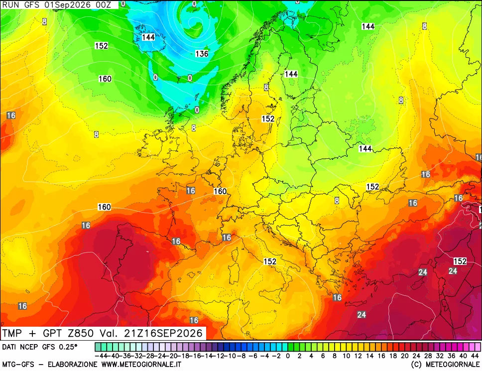 mappa 850 hPa Temp + GPT